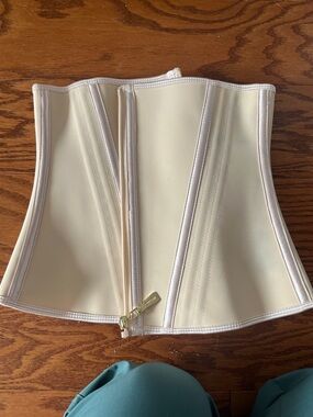 Cream Waist Trainer Corset with Front Zipper